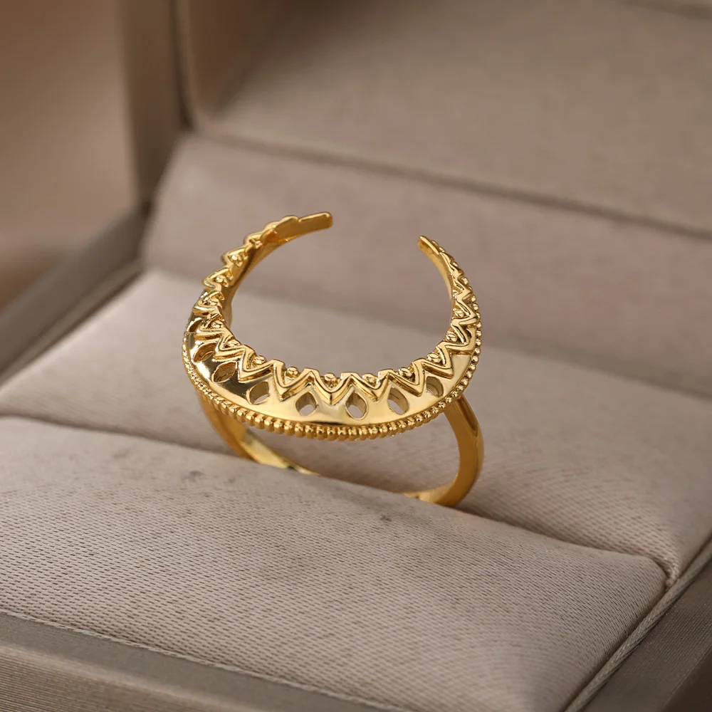

Curved Moon Rings For Women Stainless Steel Gold Vintage Ring Geometric Moon Finger Rings Minimalist Christams Jewelry Gift