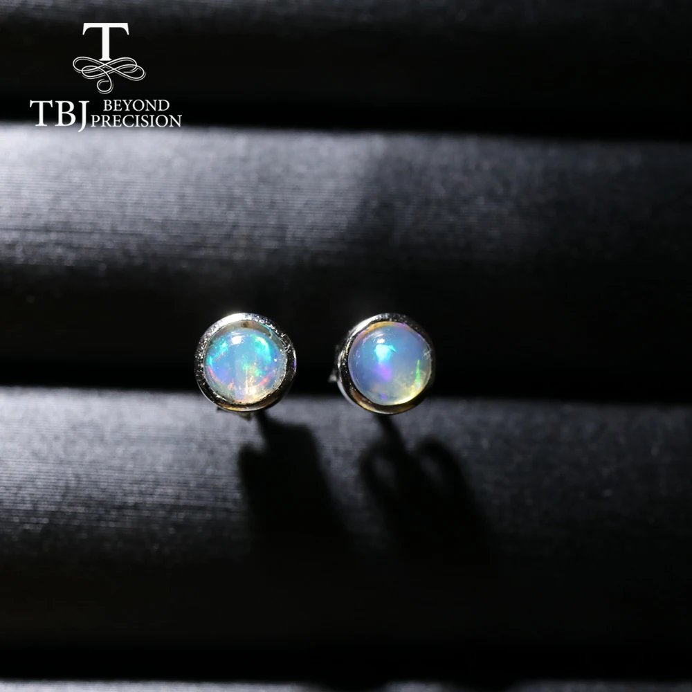 

TBJ,Simple Opal earring Round 4mm Natural Ethiopia Opal gemstone Jewelry 925 sterling silver for girls daughter nice gift