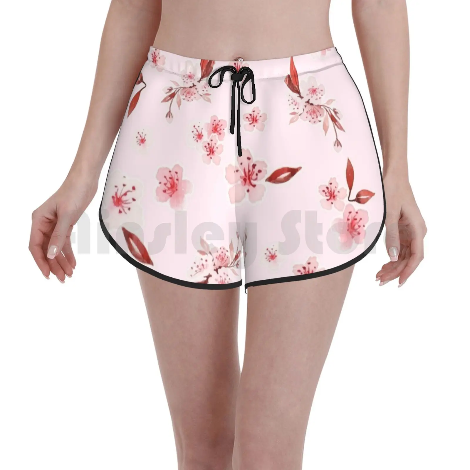 

Женские пляжные шорты для плавания, акварельные пляжные шорты с розовыми цветами сакуры и вишни, Япония