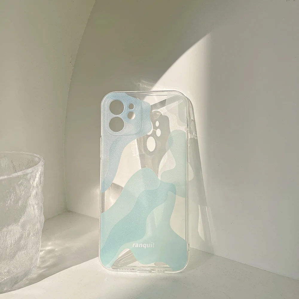 Artistic wave pattern blue soft silicone original phone case for iphone 8 7 plus x xr xs max 11 12 mini pro max cover conque