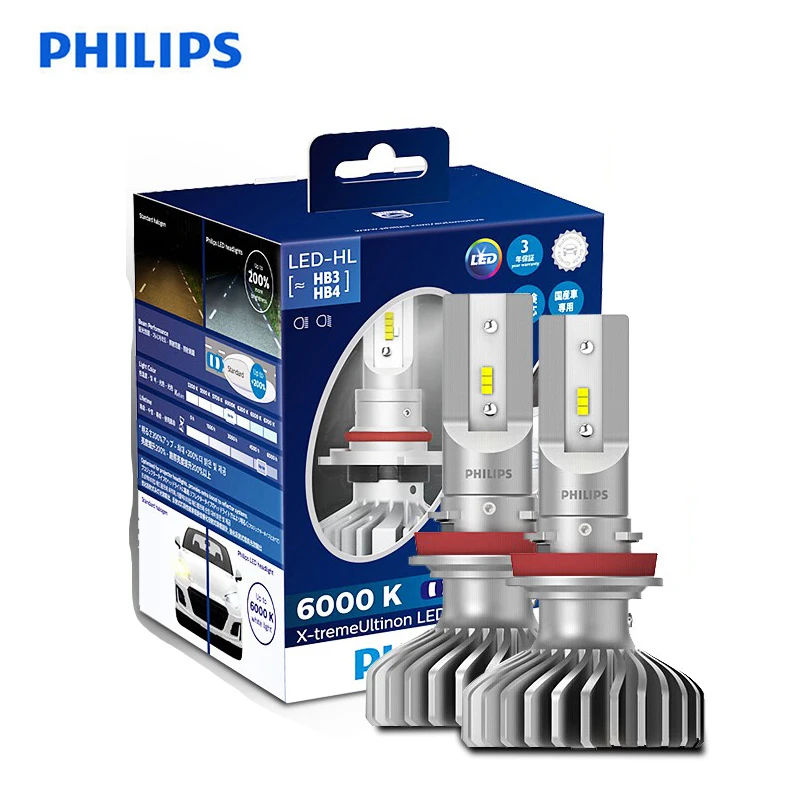 

Светодиодная фара Philips X-treme Ultinon, H4, H7, H8, H11, H16, 9005, 9006, HB3, HB4, 12 В, 6000K, противотуманная фара, на 200% ярче, 2X