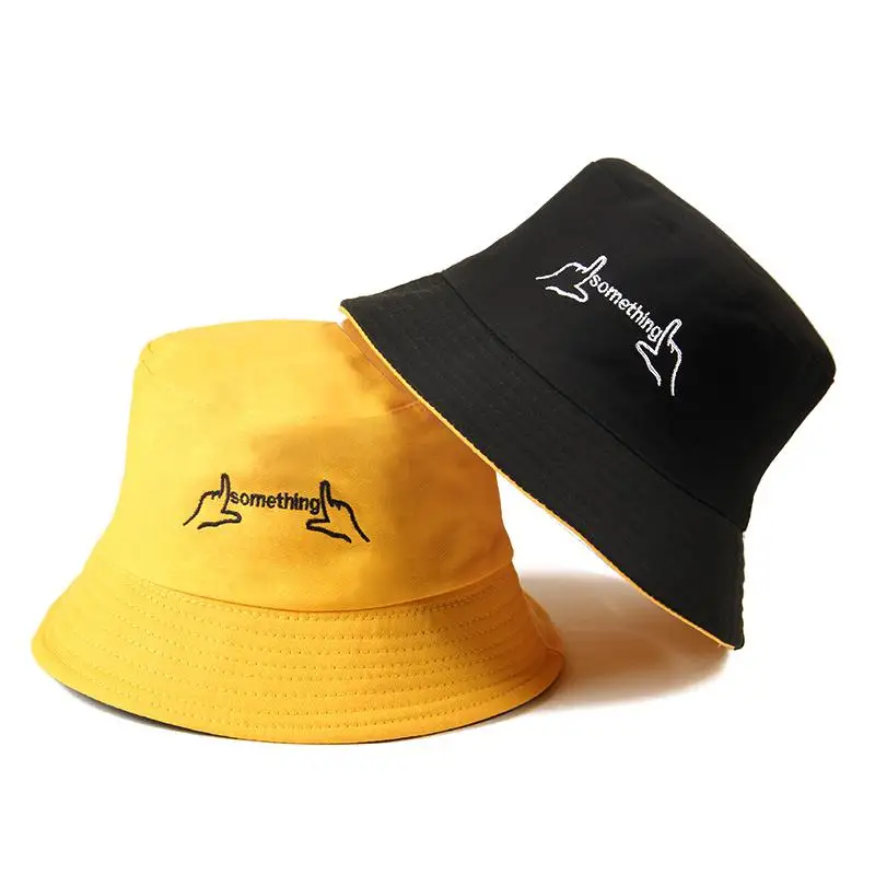 Панама Двусторонняя однотонная с вышитыми буквами в стиле хип-хоп |