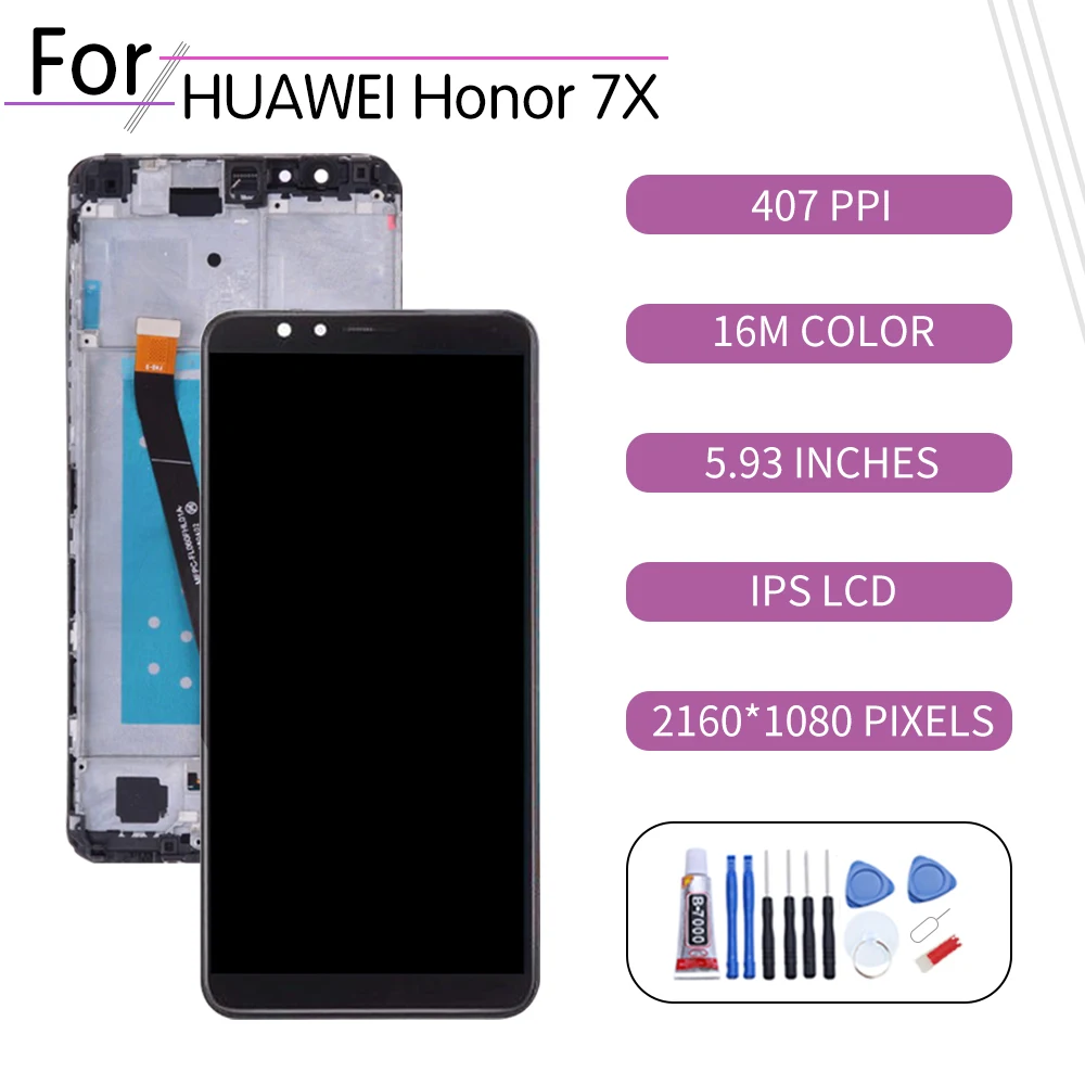 ЖК экран с дигитайзером в сборе для Huawei Honor 7X дисплей рамкой замены BND L21 AL10