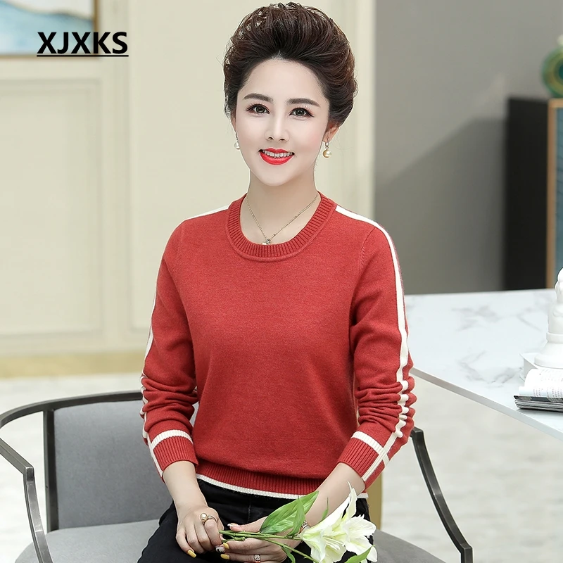 XJXKS, новинка, Зимняя мода, Pull Femme Hiver, хороший эластичный свитер, пуловер, Базовая рубашка, Топ с длинным рукавом, кашемировые свитера - Цвет: Rust Red