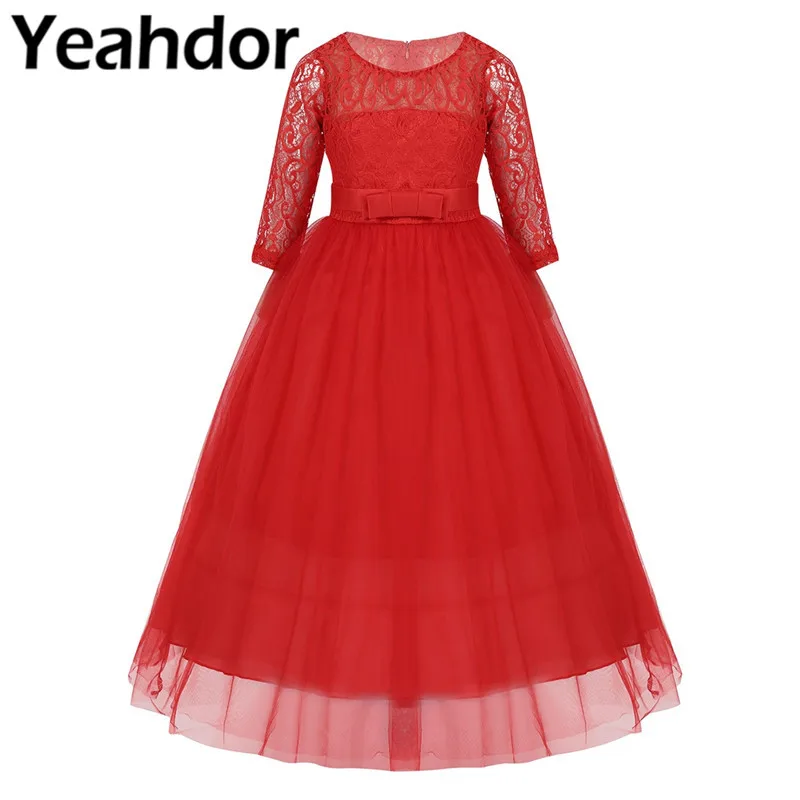 Для конкурса свадьбы вечеринки дети девочки 3/4 рукава Вышивка цветочные кружева