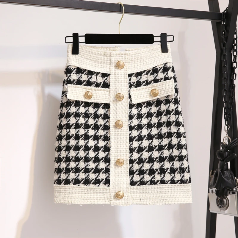 Женский твидовый комплект из 2 предметов HAMALIEL черная белая клетчатая куртка с