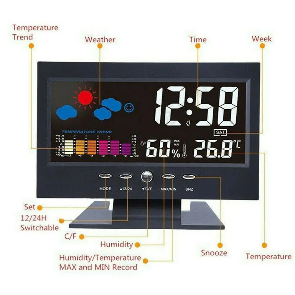 Умные цифровые часы метеостанция с будильником календарем часами функцией