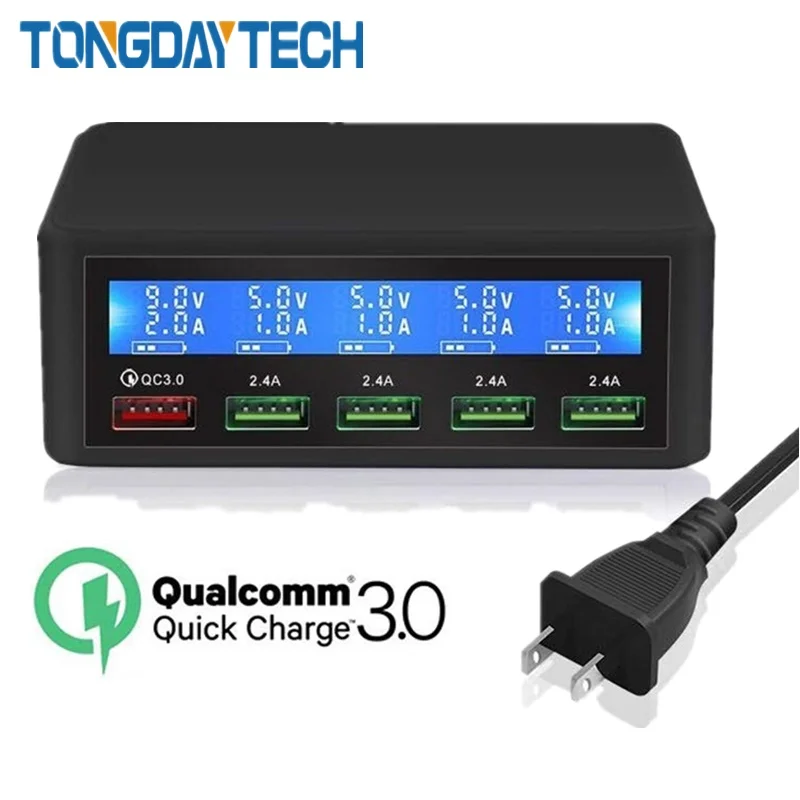 Tongdaytech QC 3,0 Быстрая зарядка 5 портов Usb lcd дисплей Каррегадор мульти телефон Быстрая зарядка для Iphone Xiaomi порт atil Cargador