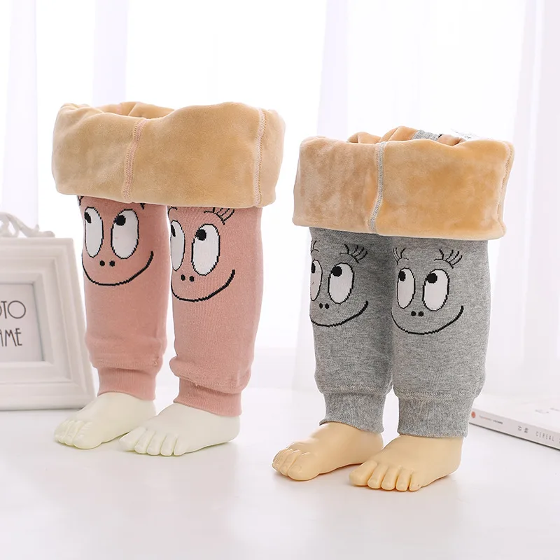 Зимние теплые милые бархатные утепленные штаны со смайликом для детей ясельного