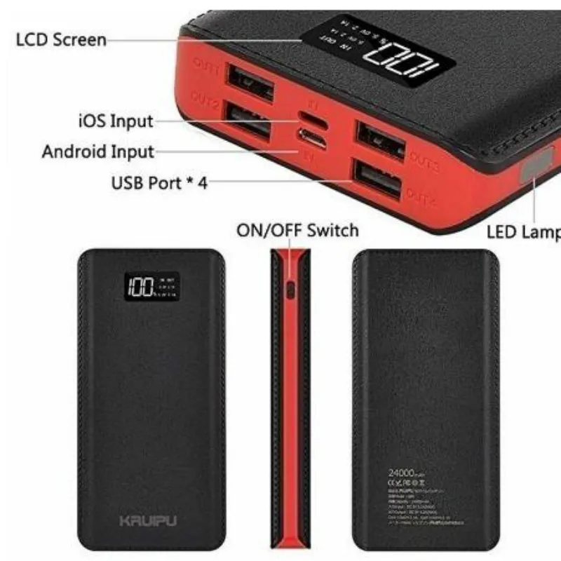 Внешний аккумулятор на 30000 мА · ч с 4 USB-портами и ЖК-дисплеем | Мобильные телефоны