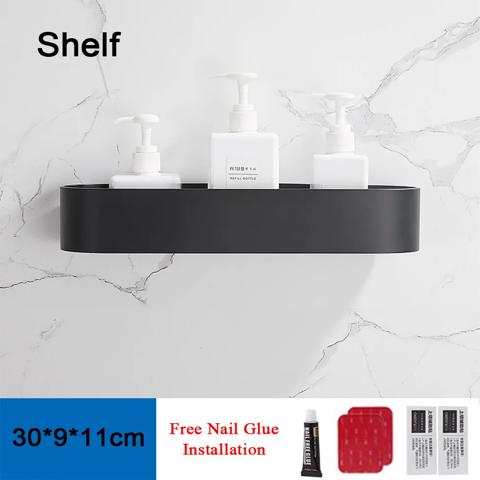 Shelf 30cm Черная полка для ванной комнаты с баром 30 \ 40 \ 50 см, плавающие полки для кухни, балкона, корзина для хранения полотенец - Цвет: Shelf 30cm