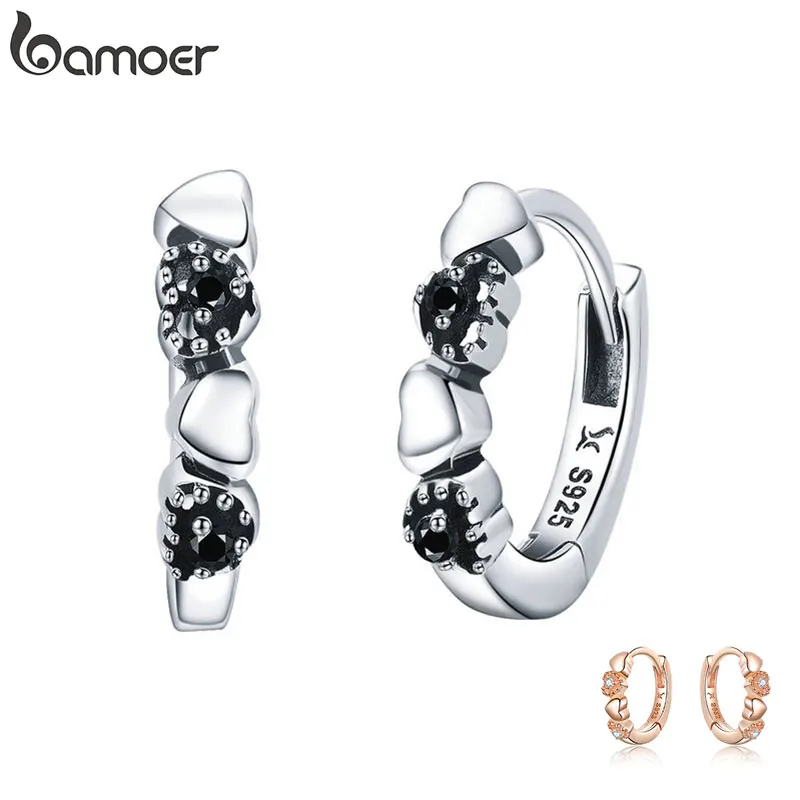 BAMOER 925 пробы серебряные серьги-кольца с сердцем для женщин, ювелирные изделия из стерлингового серебра, подарок на день Святого Валентина SCE445