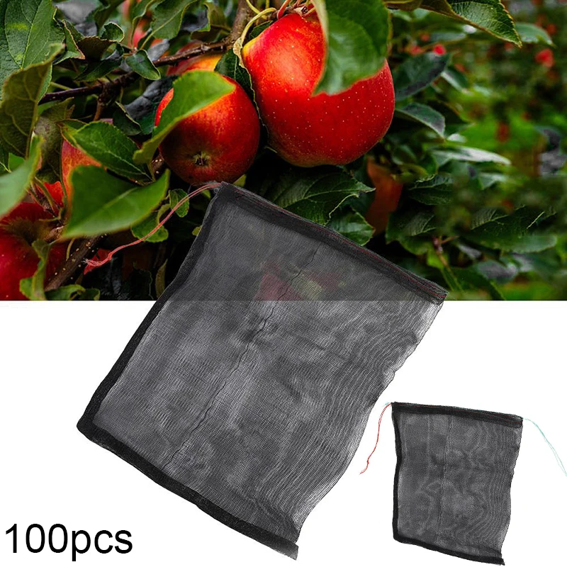 

100pcs Mesh Net Greenhouse Plant Cover Protect Fruit Garden Accessories Black Bag Drawstring Plant Support Care