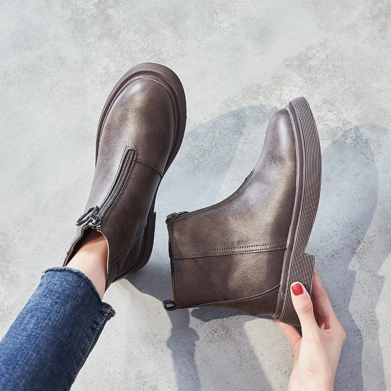 Модные новые женские ботинки Короткие повседневные ботильоны с круглым носком