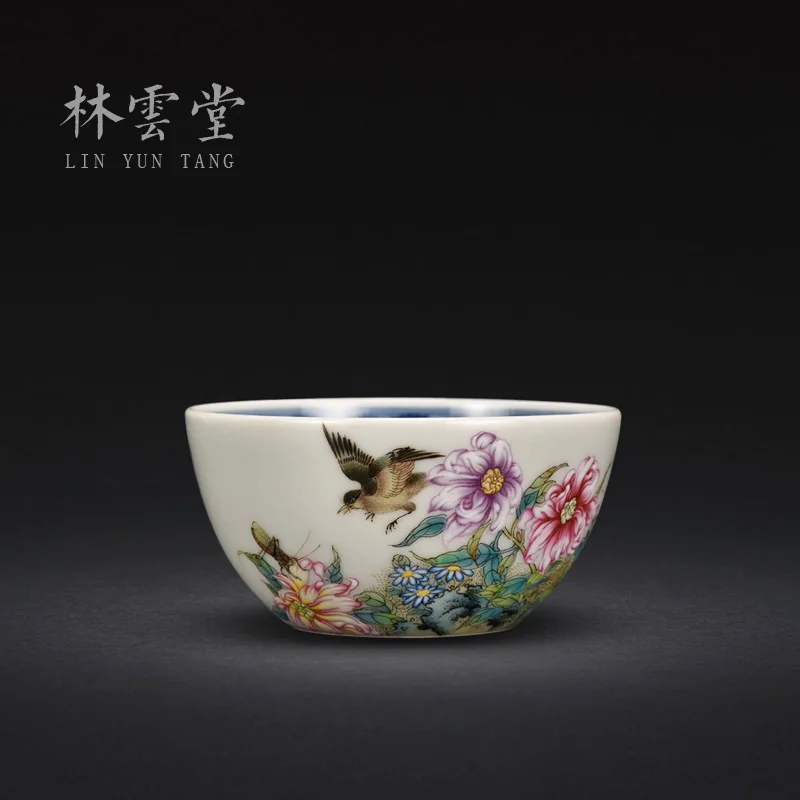 

Lin Yuntang ручная роспись семейная Роза и птица чайная чашка Цзиндэчжэнь ручная работа керамическая чашка кунг-фу Одиночная чашка