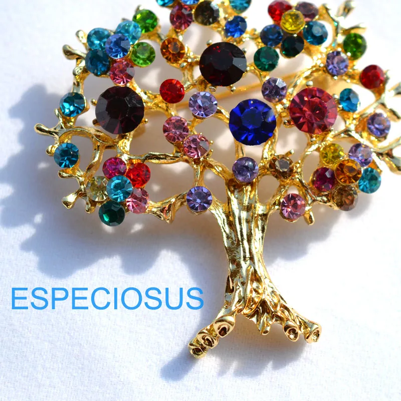 Милая бижутерия золотого цвета с желанием стразы в форме дерева женские