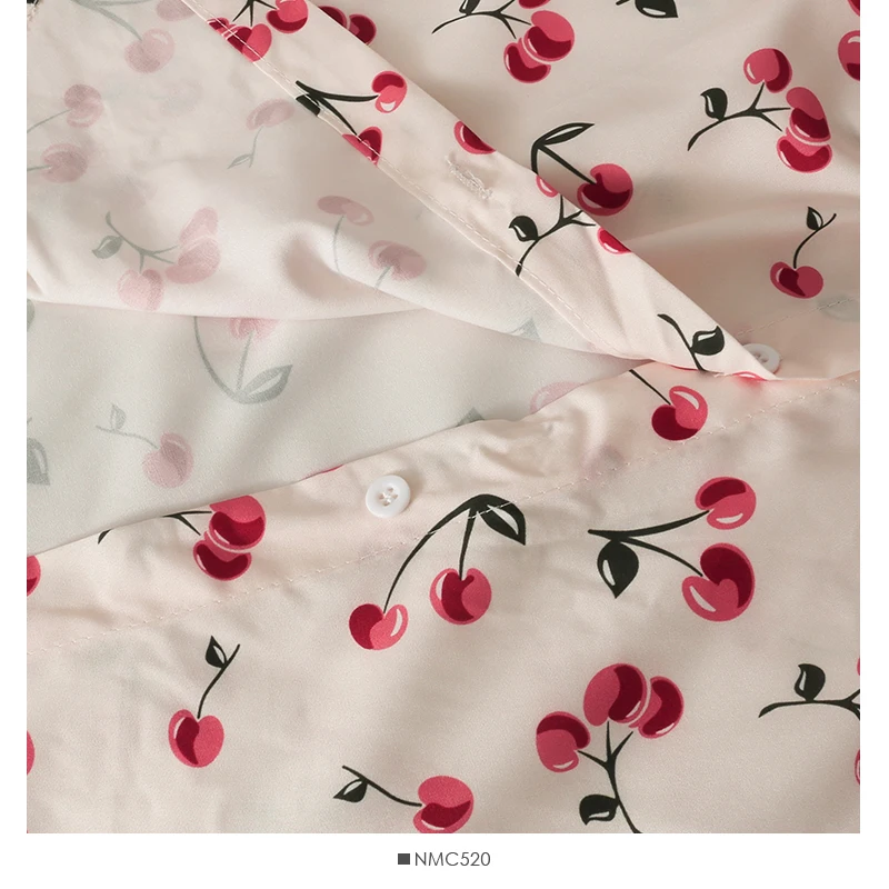 

Cheery Printed Loose Blouse Women Vinatge Streetwear Korean Style Shirts Long Sleeve Button Tops Basic Female Autumn Shirts