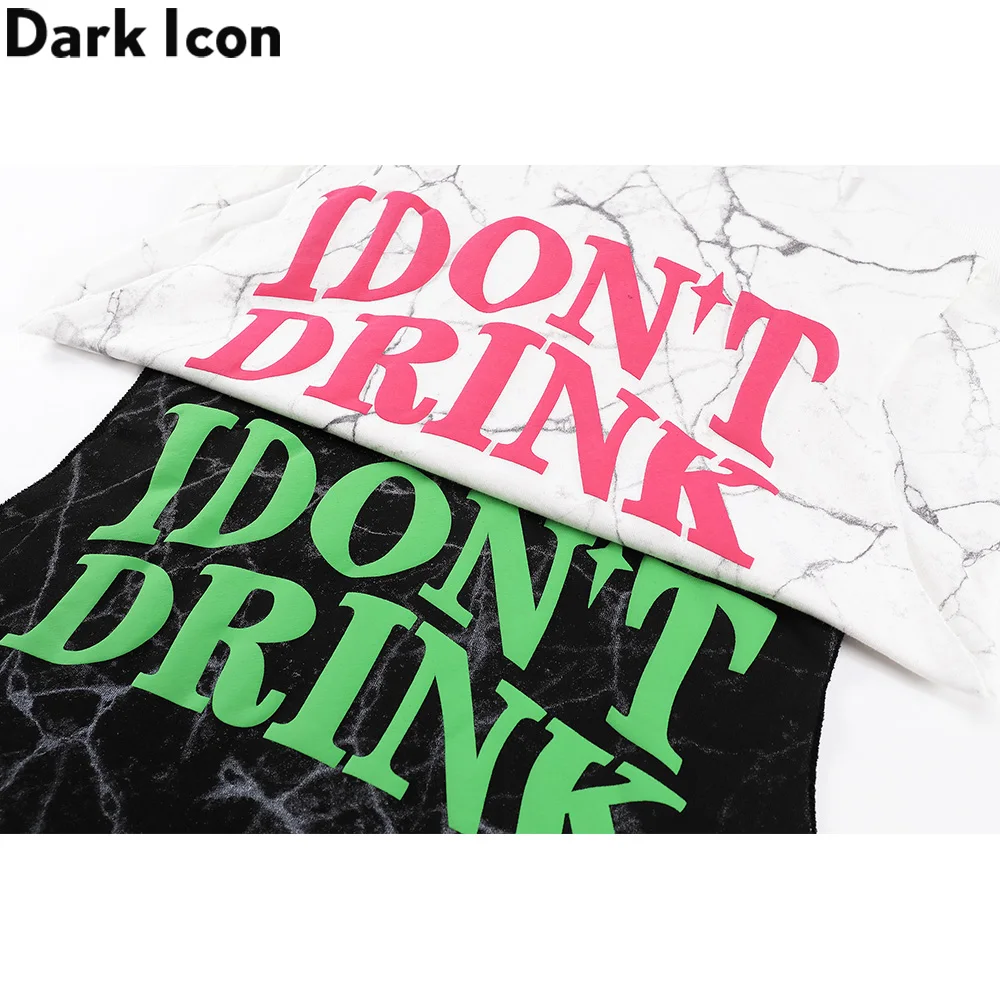 

Dark Icon Tie Dyeing Printed Men's T-shirt with Hoodie Sleeveless Terry Material Hip Hop Tshirts Black White