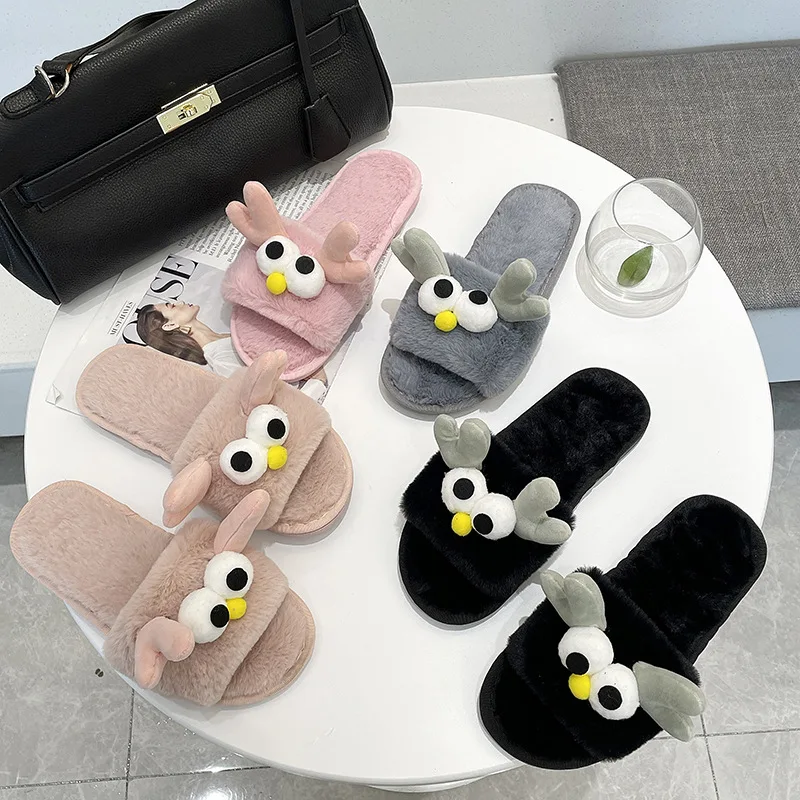 

Women Flat Cartoon Open Toe Cute New Autumn Winter Ladies Cotton Slippers Ladies Indoor Plush Slippers Fashion Comfortable Shoes