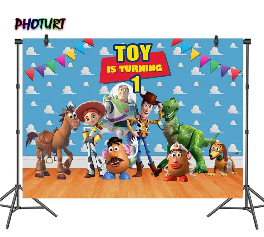 PHOTURT История игрушек мультфильма фотографии фонов вечеринка для мальчика день рождение фон Вуди Базз Лайтер