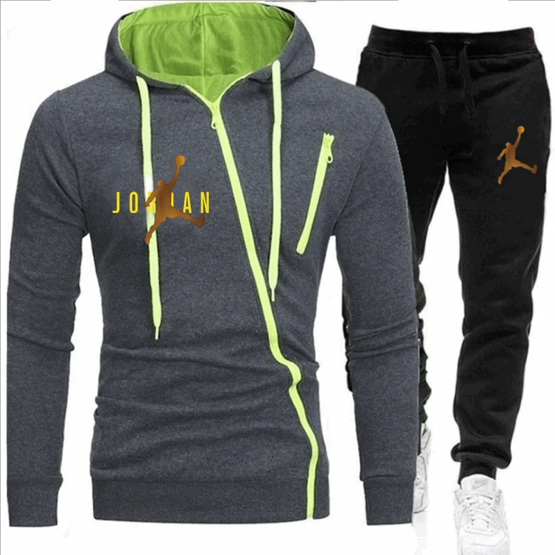 

Tracksuit Men Autumn Sportwear Fashion JORDAN Mens Hip Hop Set 2PC Zipper Hooded Sweatshirt Jacket+Pant Suit 2020 New