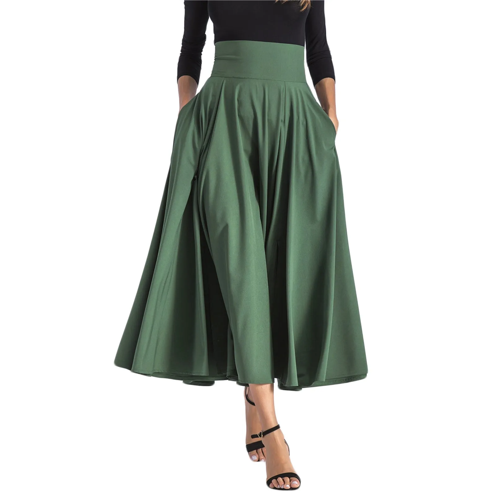 

Ladies Casual Summer Skirt For Women High Waist Solid Color Side Split With Belt Pocket Zipper Half Skirts Solid Colors Dress Ne