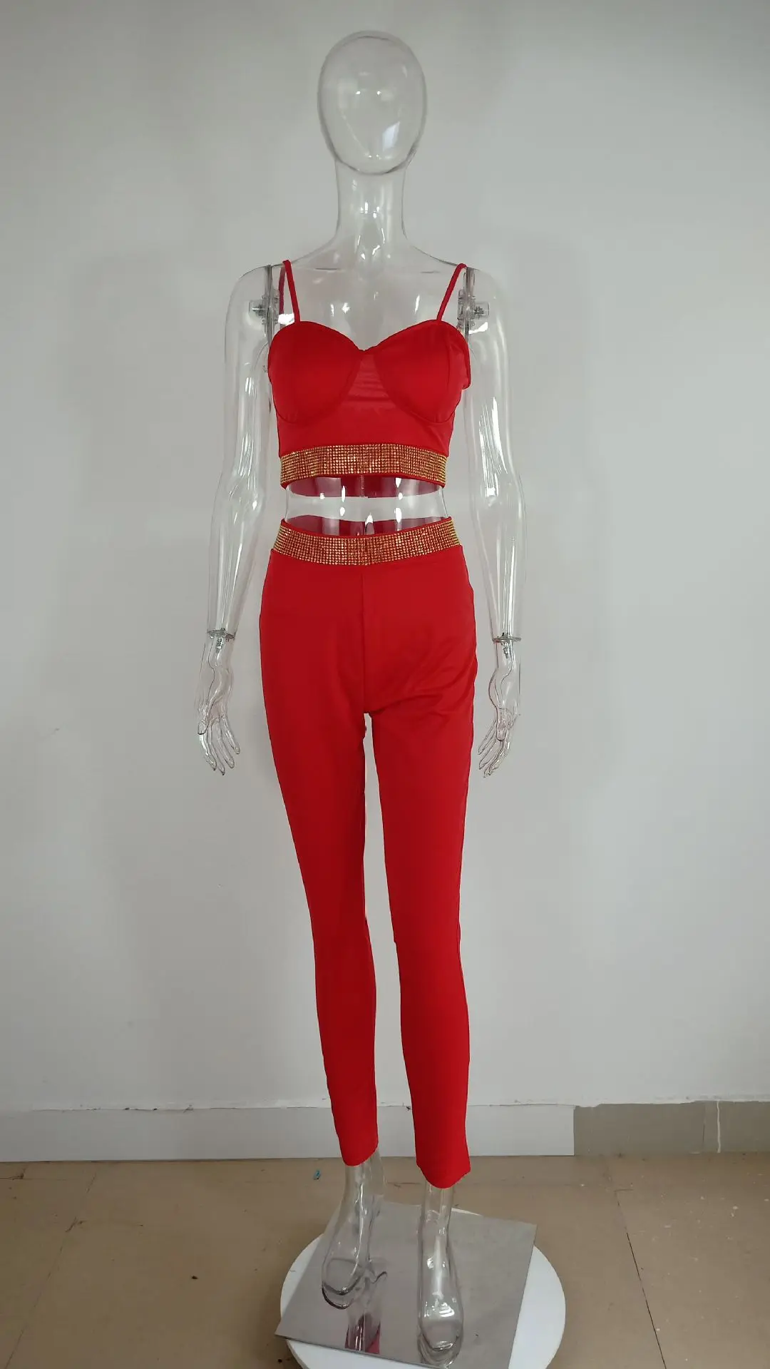 Комплект из двух предметов Женский блестящий однотонный пикантный укороченный