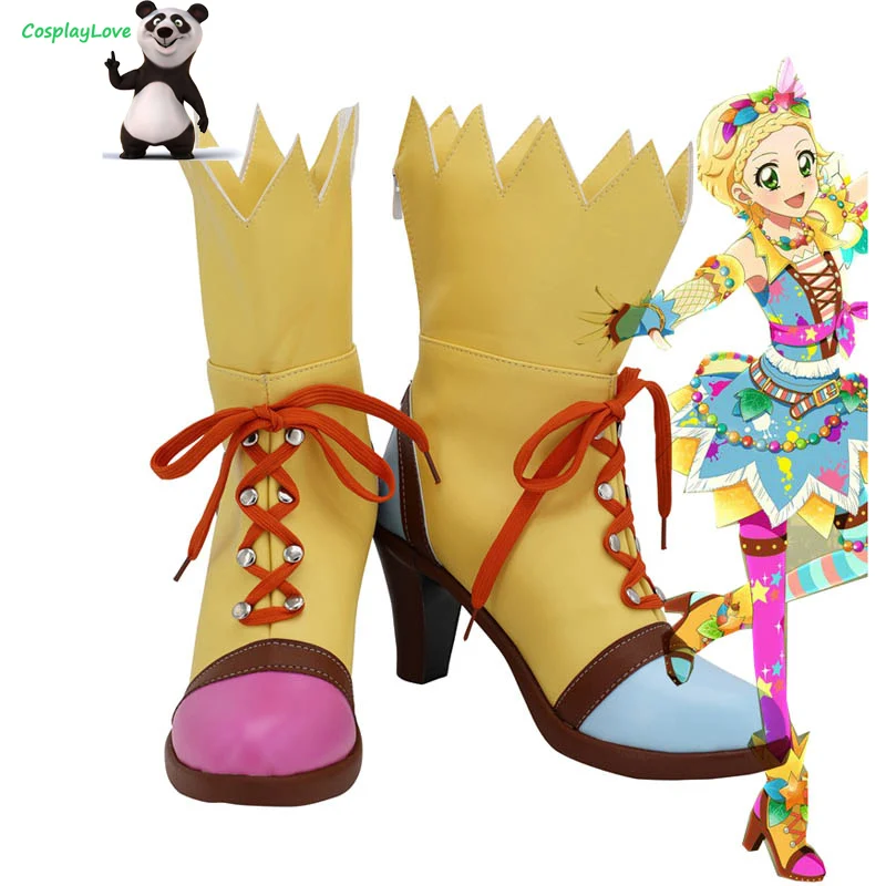 

CosplayLove Aikatsu! 3th Shinjo Hinaki Yellow Shoes Cosplay Long Boots Leather Custom Made For Christmas