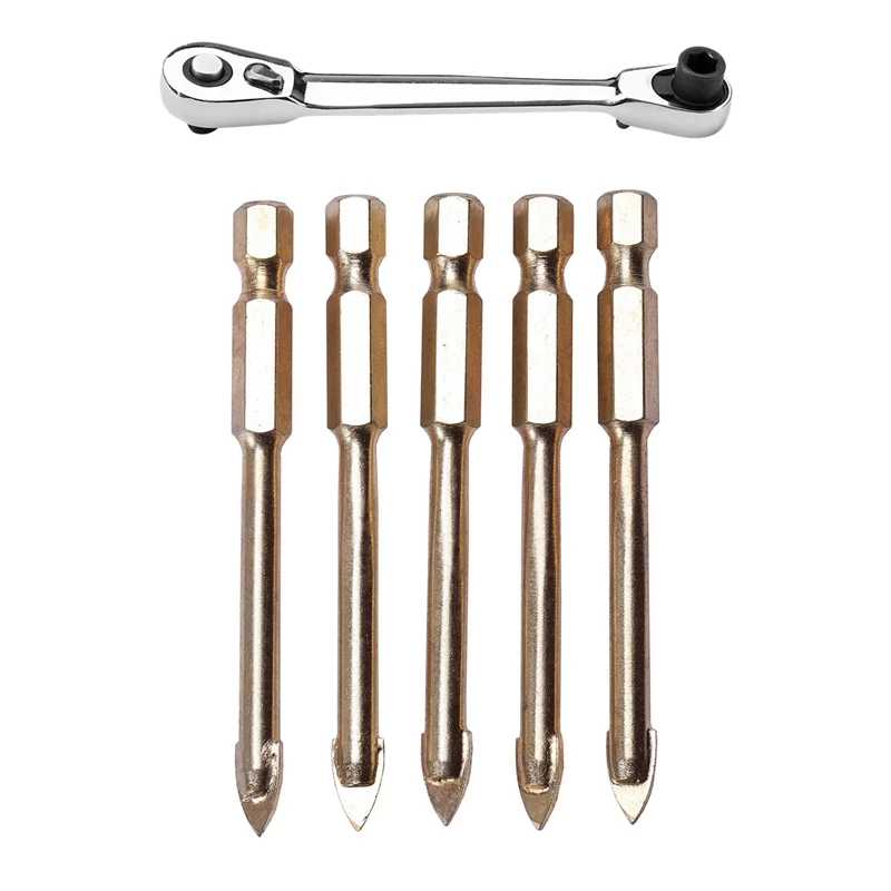 

Набор сверл для стекла, комплект из 5 наконечников 6 мм из карбида вольфрама, для керамической плитки, с мини-трещоткой