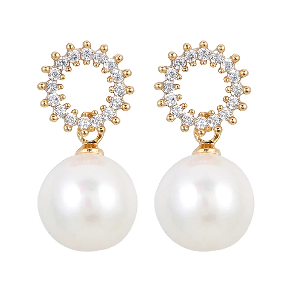 

Pearl &AAA Zircon Diamonds Drop Earrings For Women Femme Gold &white Silver Color Jewelry Fashion Bijoux Party Dress AccessoryAA