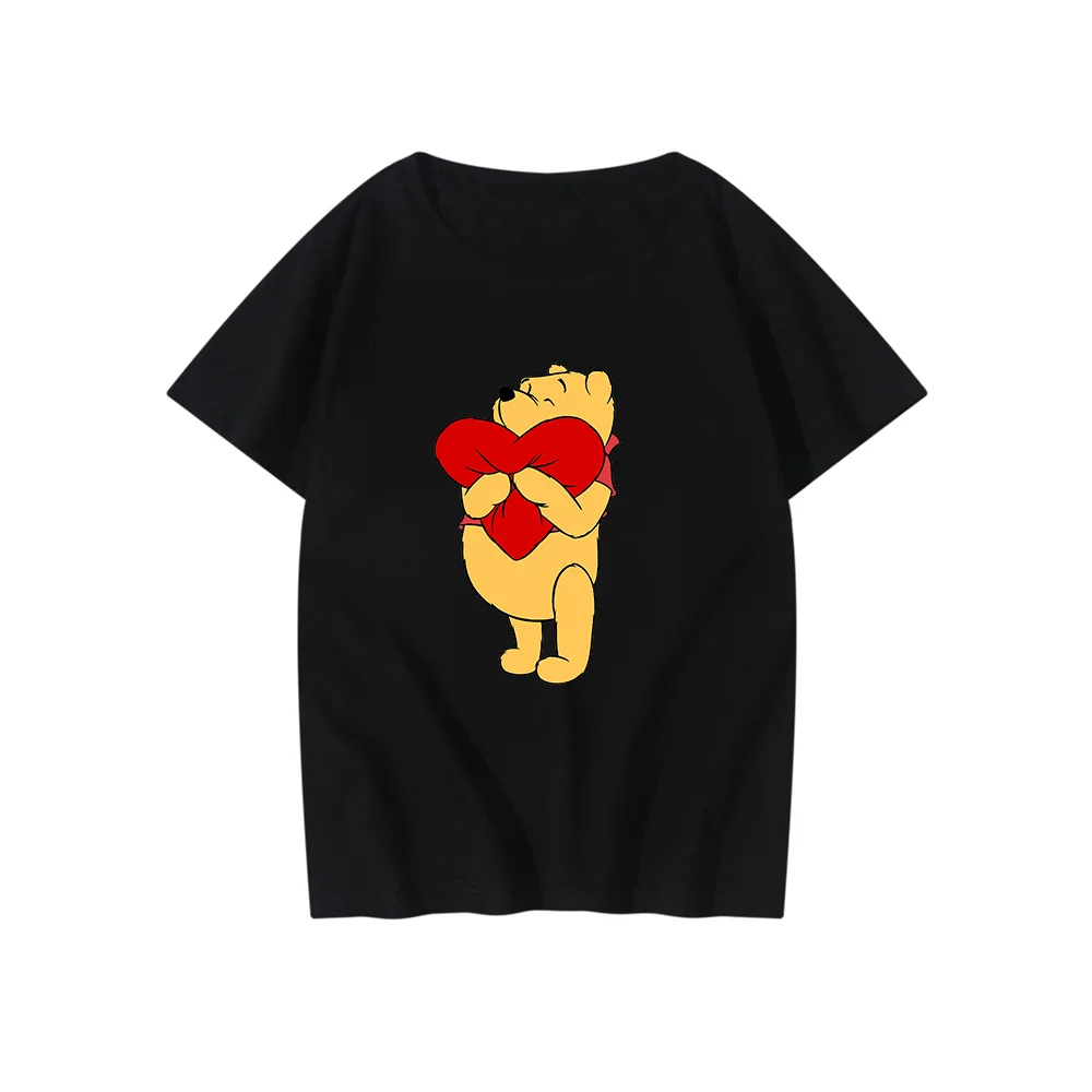 

Disney Winnie The Pooh Cute Cartoon Women's T Shirts Summer Short Sleeve Casual Black O-neck Lady Tshirt Harajuku Female Tee Top