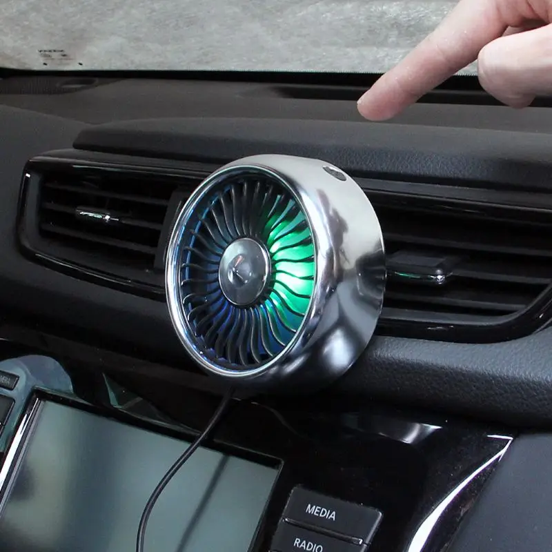 

Electric Car Fan 3 Speed Adjustment USB Dual Head Car Auto Cooling Air Circulator Fan Air Conditioner with Colorful Light for RV