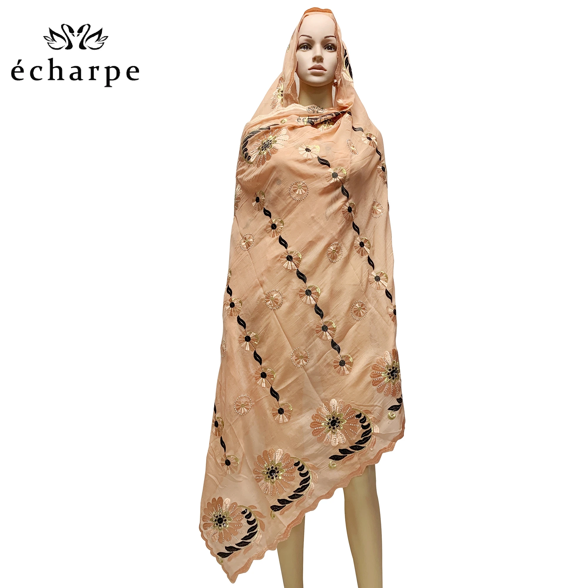 Free Shipping 2021 New African Cotton Hijab Scarf For Muslim Women Dubai Islam Headscarf Embroidery Shawls ED511 | Тематическая
