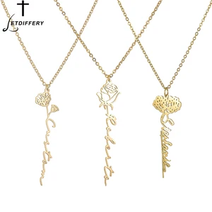 Letdiffery New Custom 12 Styles Flower Name Necklace for Women Girls Stainless Steel Personalized Je in Pakistan