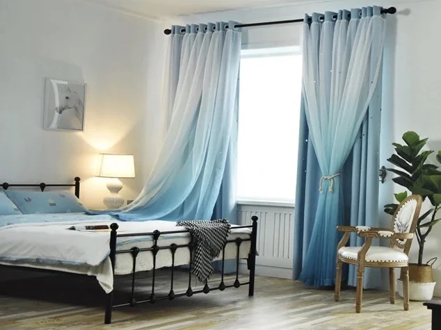 Занавески с градиентным цветом "Star Cut Hollow out Blackout Curtain with Die-Cut Stars" для гостиной принцессы, можно заказать на заказ.