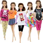 5 комплектов, модная женская повседневная одежда, красочная блузка, брюки, юбка, платье, Одежда для куклы Барби, аксессуары