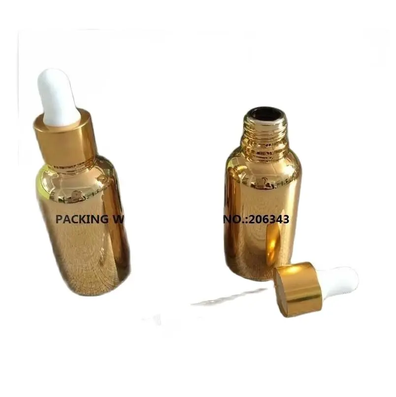 30ml gold glass bottle with gold collar , white bulb for essential oil contain dropper bottle skin care cosmetic packing