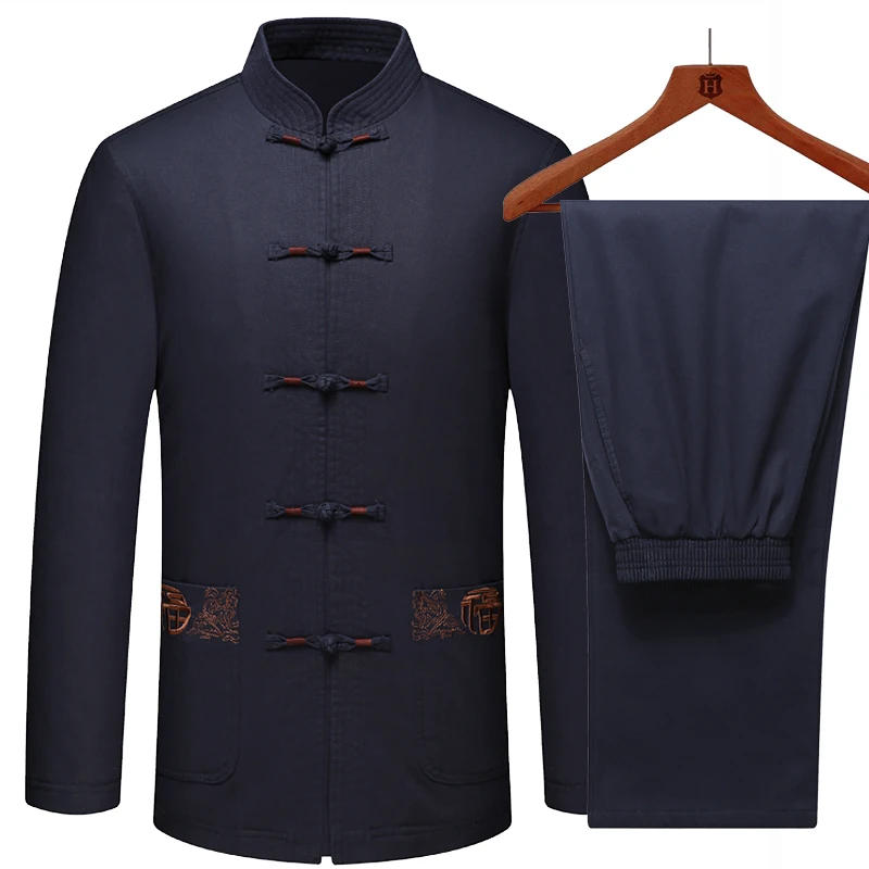 Одежда для Дедушки На осень и зиму костюм Тан мужское новое пальто с бархатной