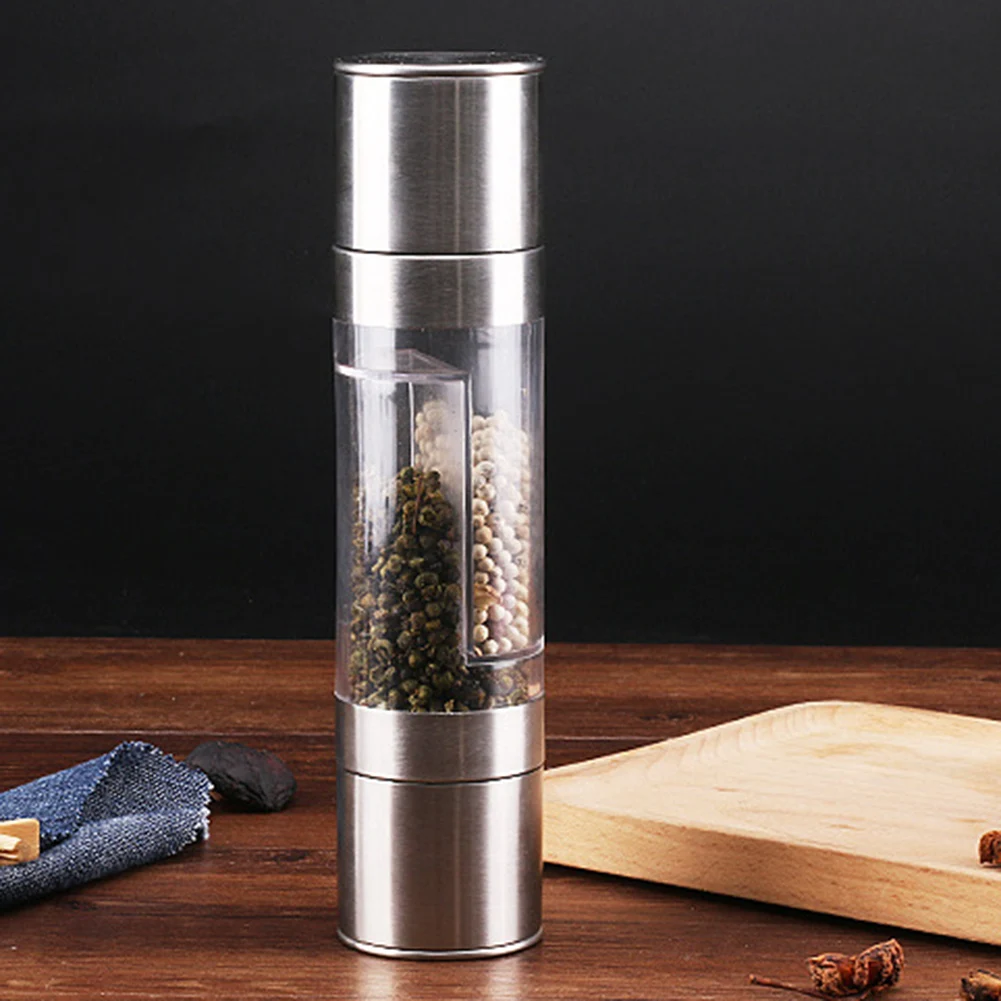New 2 In 1 Stainless Steel Pepper Grinder Manual Salt Mill Seasoning Grinding For Cooking Kitchen Tools Supplies |