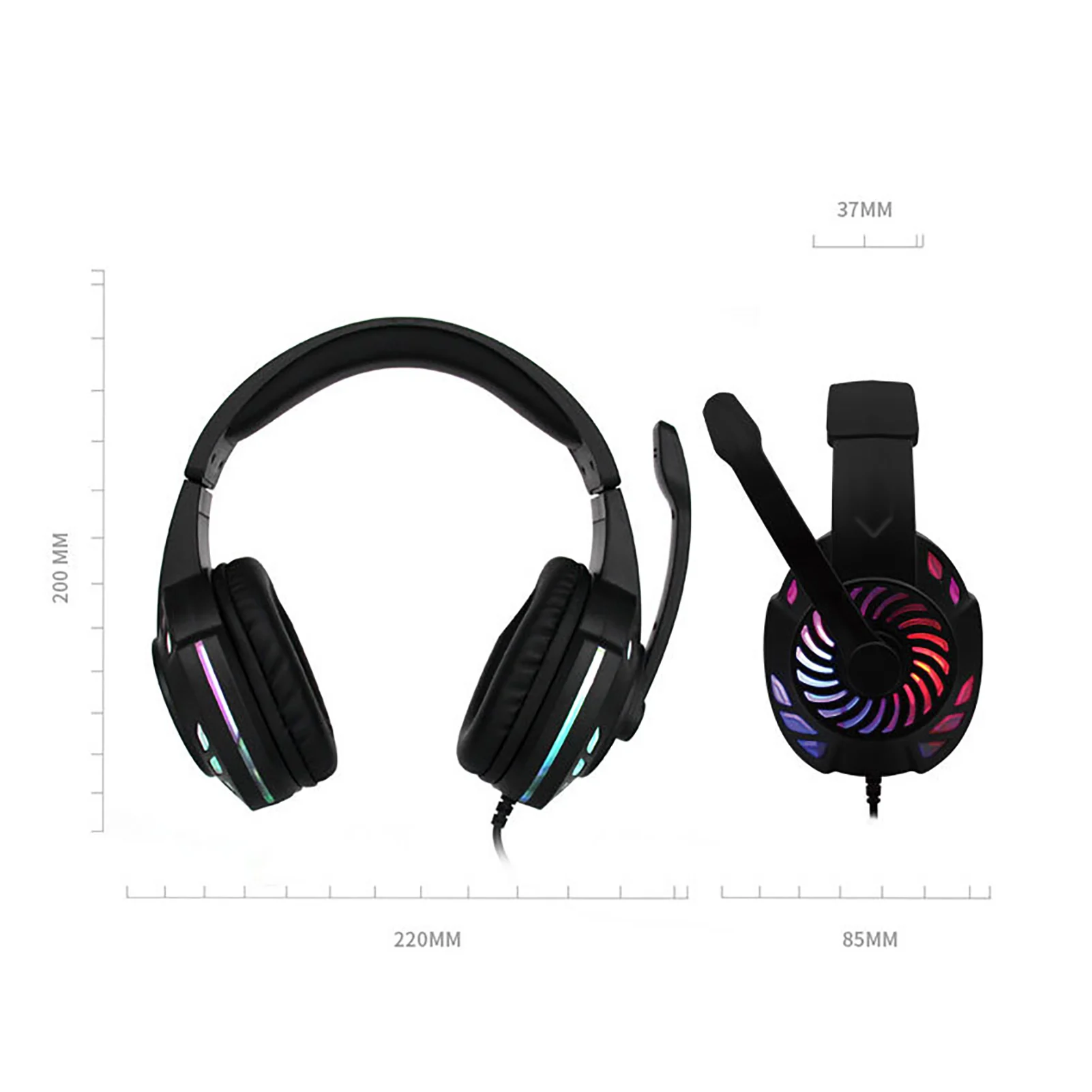 

USB Wired LED Luminous Stereo Sound Headset Gaming Headphone with Microphone for Game Computer Laptop PC
