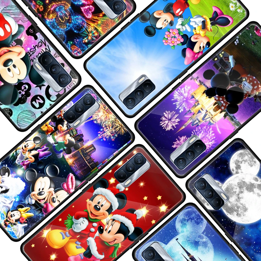 

Mickey Minnie cute for OPPO Realme 7i 7 6 5 Pro C3 XT A9 2020 A52 Find X2Lite Luxury Tempered Glass Phone Case Cover