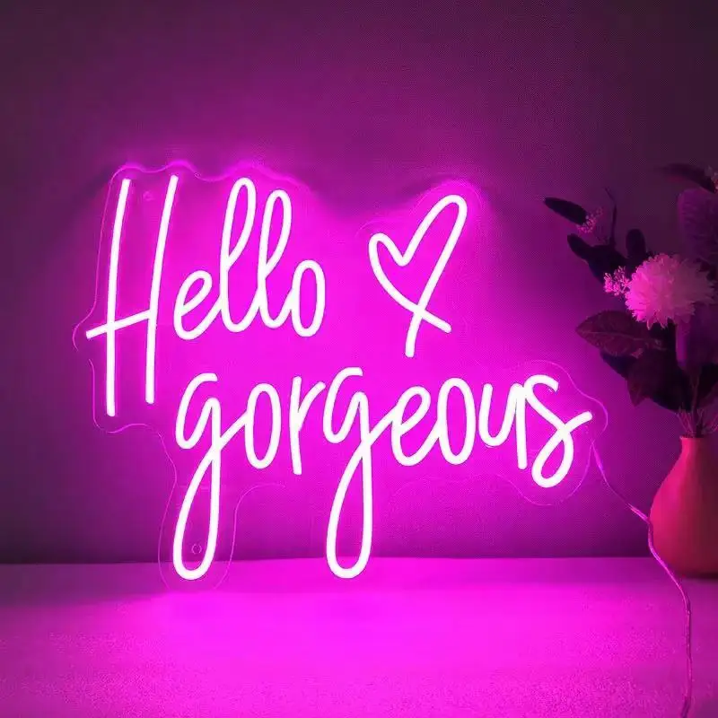 “Hello gorgeous”Neon Sign Custom Neon Light Sign Led Custom Pink Light Home Room Wall Decoration Ins shop decor