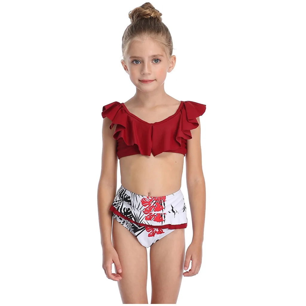 Бикини 2020 купальники для девочек летние с рисунком и оборками комплект из двух