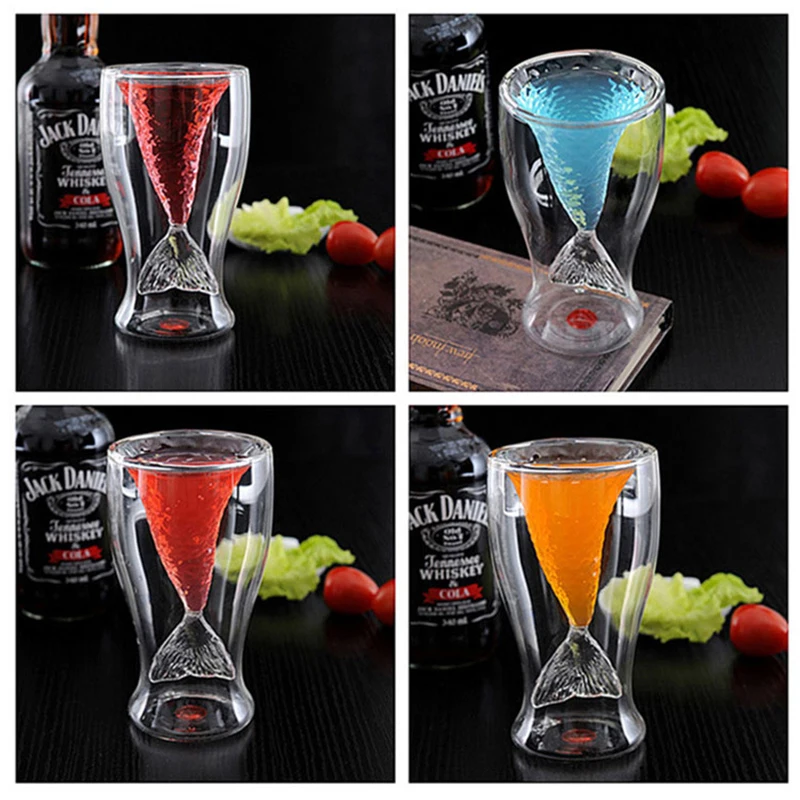 Креативная стеклянная чашка русалки двойной бокал для вина виски бренди водки
