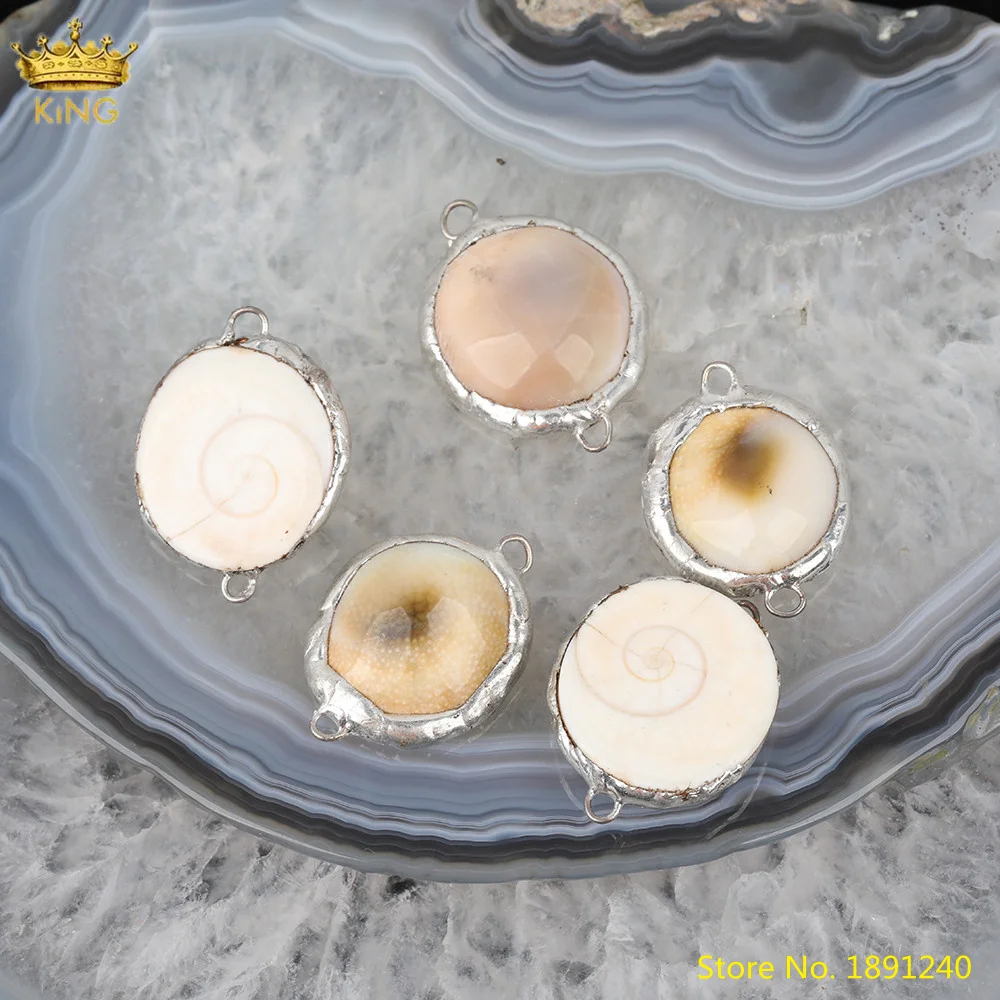 

10pcs Natural Shell Round Connector Charms For Pendant Necklace,Silvery Shell Charms For Bracelet Earring Jewelry Making