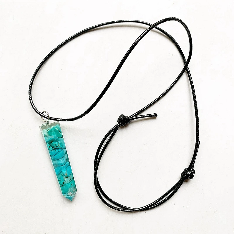 

Turquoise Stones Chips Hexagon Stone Pendant Resin Orgone Energy Necklace Pointed Crystal Tumble Stones Handmade 1pc