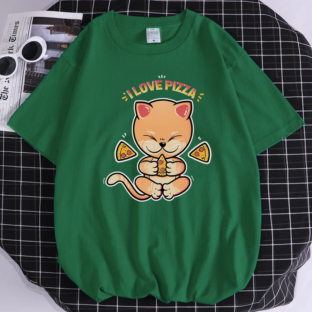 

Little Greedy Cat Who Likes To Eat Pizza Prints Male T Shirt Sport Comfortable T-Shirt Style Fit Tshirt Fashion Quality Men Tops