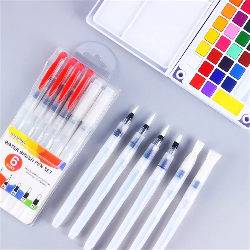

6 Pcs/Set Refillable Paint Brush School Office Supplies Art Soft Water Color Brush Ink Pen For Painting Calligraph Drawing