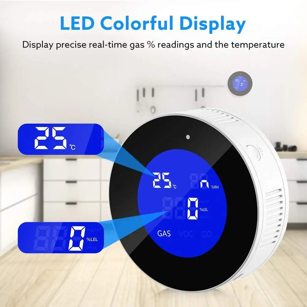 

WiFi Natural Gas Leak Detector Detection Alarm Gas Detector LCD Temperature Sensor For Smart Life