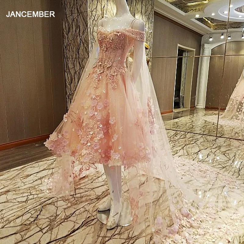 LS00078 короткое вечернее платье с длинными капюшонами кружевные цветы зашнуровать